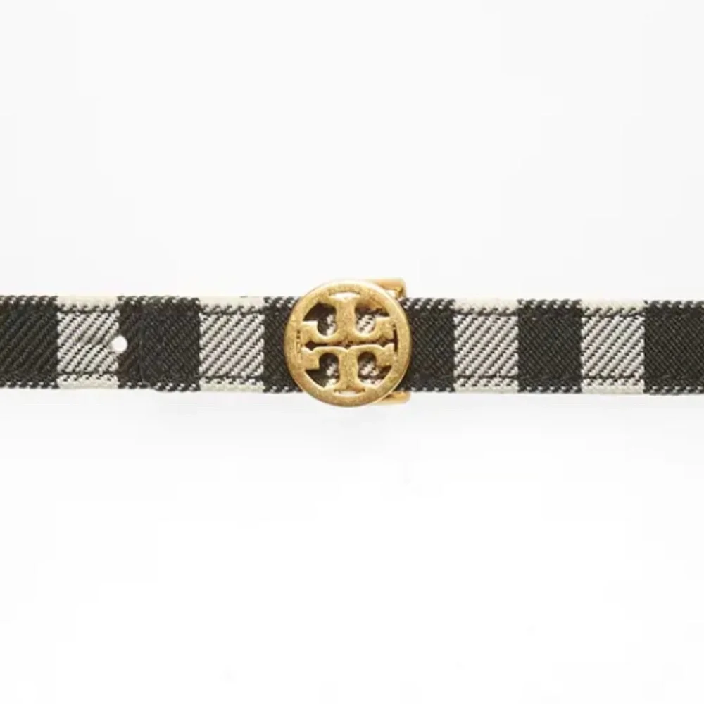 NWT $148 Tory Burch Gingham Skinny Logo Belt in sizes Small and Medium!